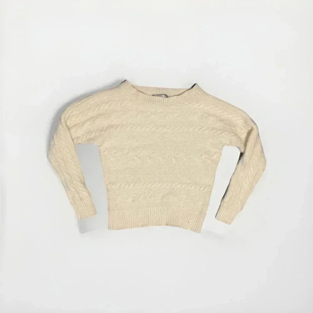 Cashmere Ivory White Knitted Charter‎ Club Crewneck Sweater-Kids Medium